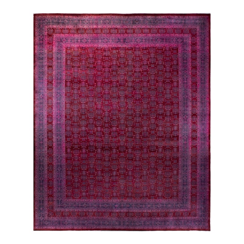 Overton Handknotted Wool Vintage Inspired Contemporary Overdyed Red Area Rug - 15' 3" x 12' 2"
