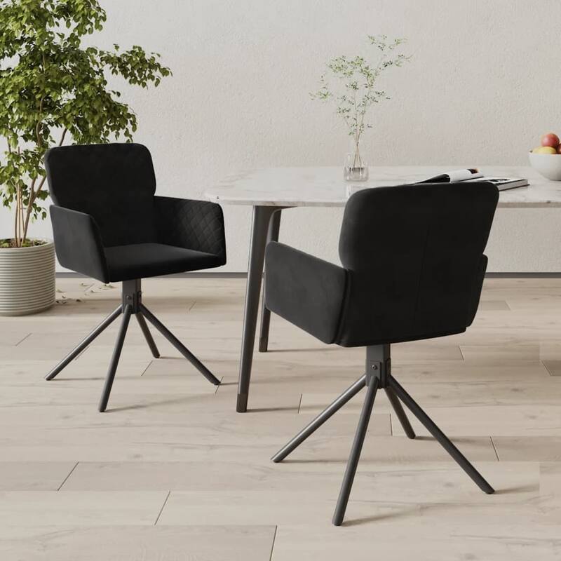 vidaXL Swivel Dining Chairs 2 Pcs Modern Accent Upholstered Side Chair Velvet - 20.3" x 23.2" x 32.9" - Black