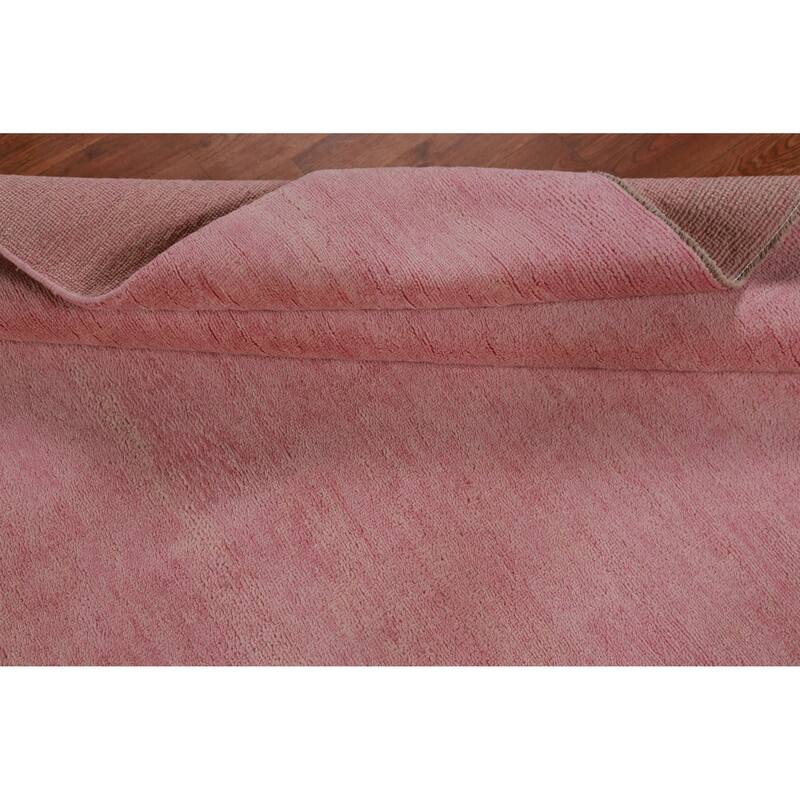 Hand Knotted Oriental 100% Wool Carpet Modern Solid Pink Gabbeh Area Rug - 9' 3'' X 6' 2''