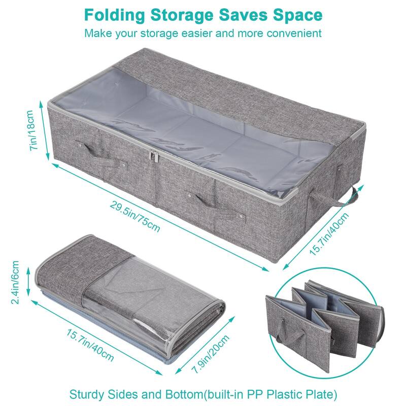2 Pack Under Bed Storage Containers Large Capacity Linen Foldable Waterproof Storage Bins 32/54L