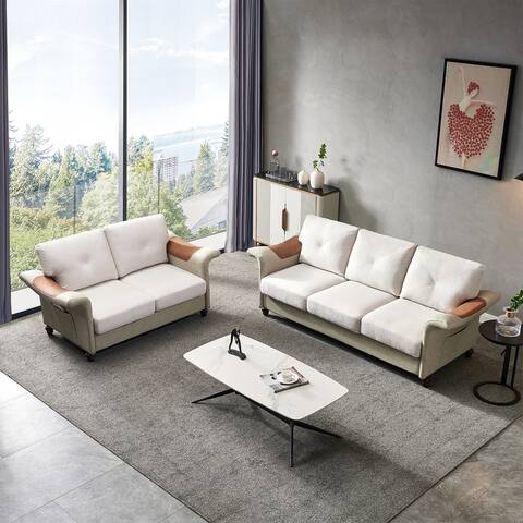 Linen Fabric Upholstered Sectional Sofa with Loveseat and 3-seat sofa