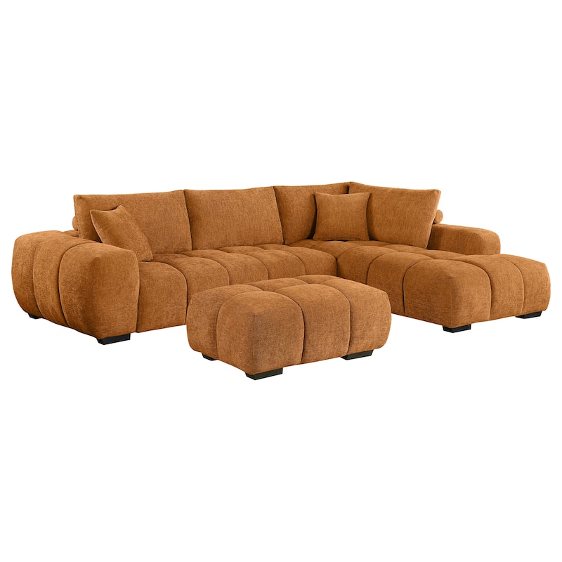 Camacho Upholstered Sectional Sofa With Ottoman Set - Orange