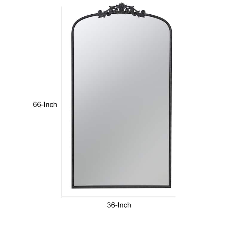 Kea 66 Inch Wall Mirror, Black Curved Metal Frame, Ornate Baroque Design