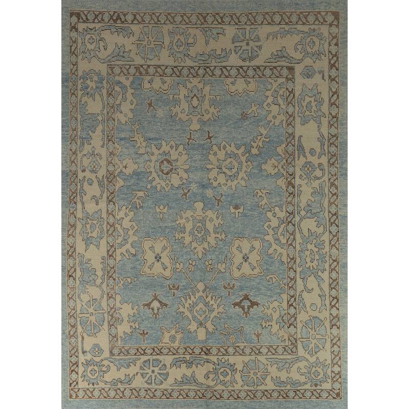 Hand Knotted Oriental 100% Wool Carpet Transitional All-Over Navy Blue & Blues Oushak Area Rug - 11' 2'' X 8' 2''