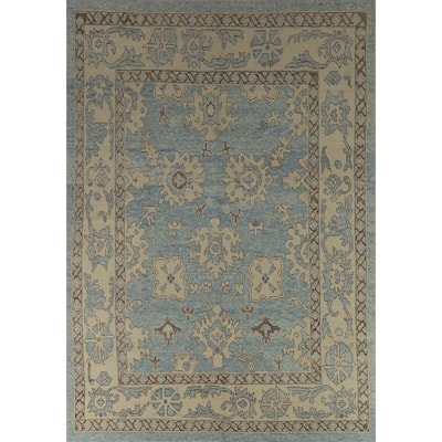 Hand Knotted Oriental 100% Wool Carpet Transitional All-Over Navy Blue & Blues Oushak Area Rug - 11' 2'' X 8' 2''