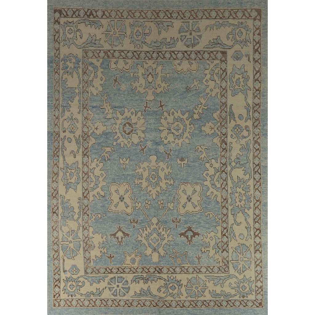 Hand Knotted Oriental 100% Wool Carpet Transitional All-Over Navy Blue & Blues Oushak Area Rug - 11' 2'' X 8' 2''