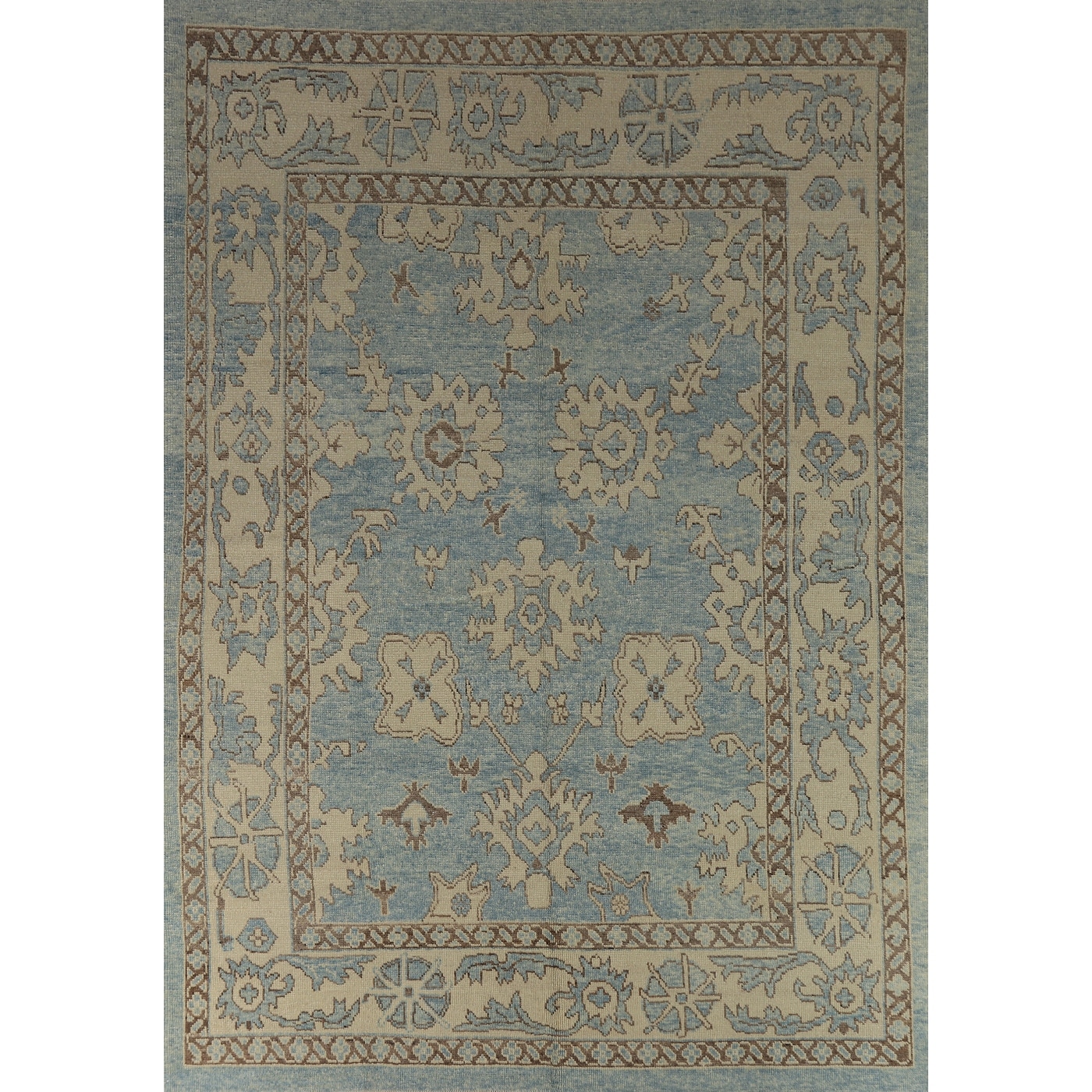 Hand Knotted Oriental 100% Wool Carpet Transitional All-Over Navy Blue & Blues Oushak Area Rug - 11' 2'' X 8' 2''