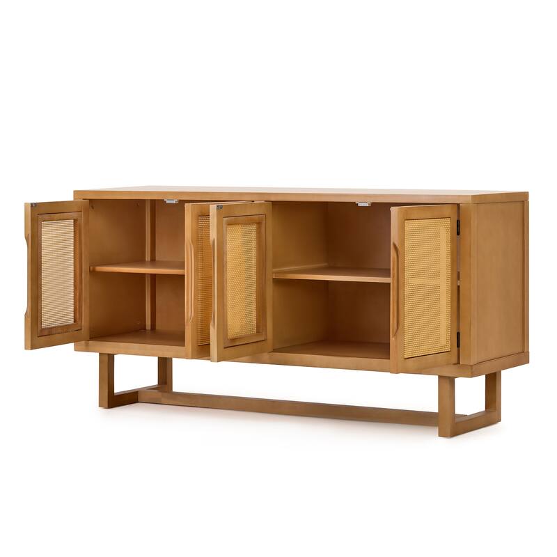 Christopher Knight Home - Modern Acacia Wood PE Cane 4-Door Storage Sideboard Cabinet with Locking Cabinets