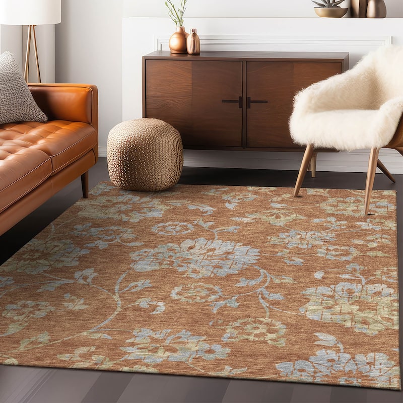 Machine Washable Indoor/ Outdoor Chantille Farmhouse Floral Rug