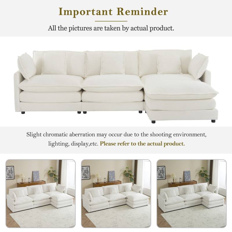 Modern Modular Sectional Sofa with Movable Ottoman and Deep Cushions and Storage Pockets for Small Space Living Room