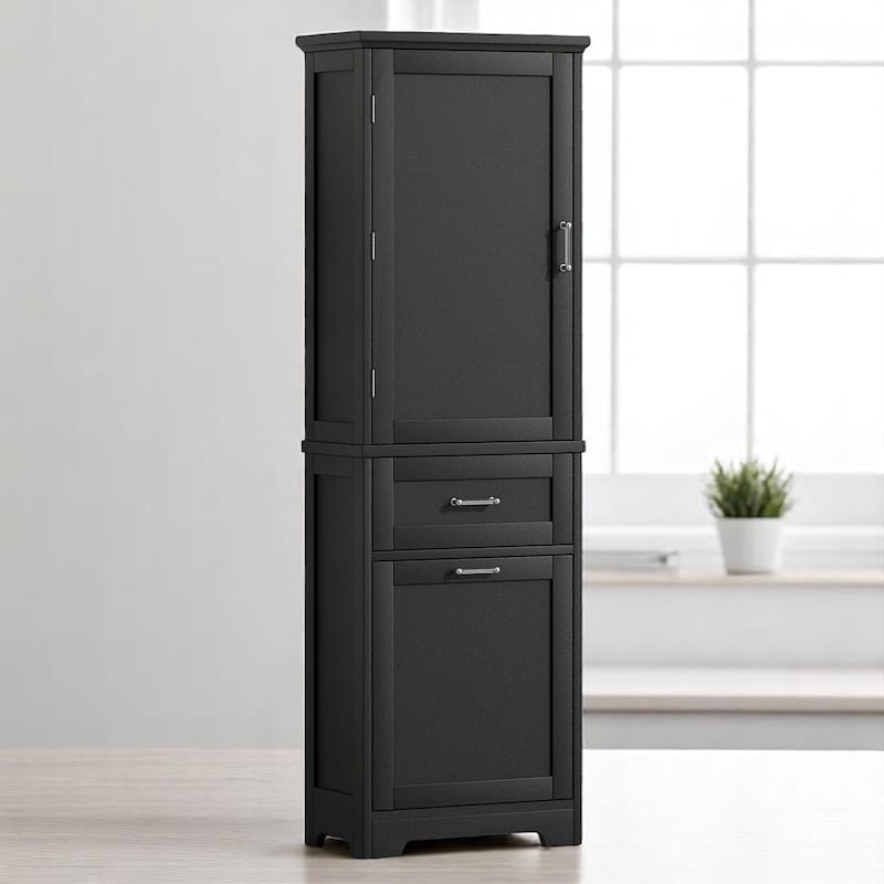 Freestanding Bathroom Cabinet with 2 Drawers, Adjustable Shelf & Door, Waterproof Painted MDF Storage Unit - Black
