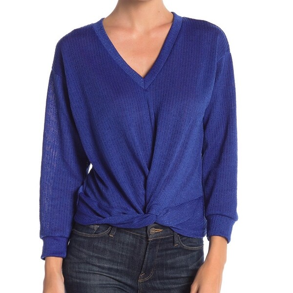 twisted front knit long sleeve sweater