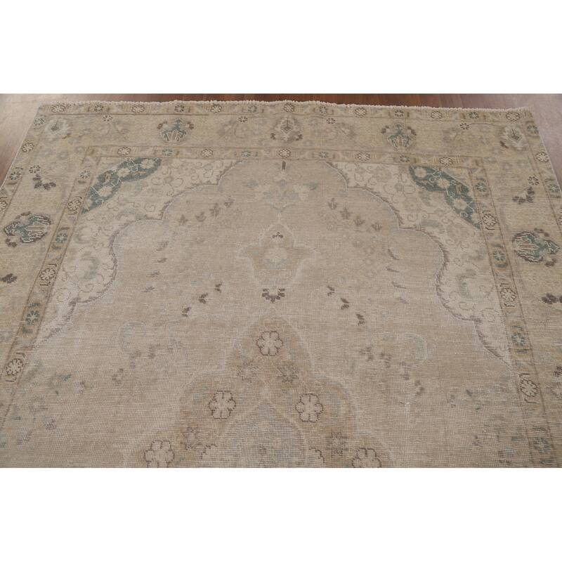 Vintage Distressed Tabriz Persian Rug Handmade Oriental Wool Carpet - 6'4" x 9'3"