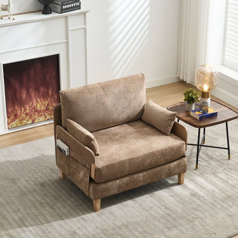 Foldable Sofa Bed Recliner, 3-In-1 Convertible Sleeper, Suitable For Small Spaces, With Three Pillows - Light Brown