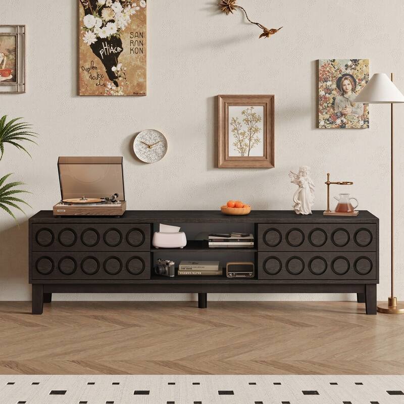 Media Console Table with 4 Drawers for Living Room and Bedroom - Black+ Gray