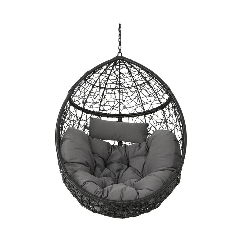 Keline Hanging Swing Lounge Chair, Gray Faux Rattan, Cushions, 49 Inch