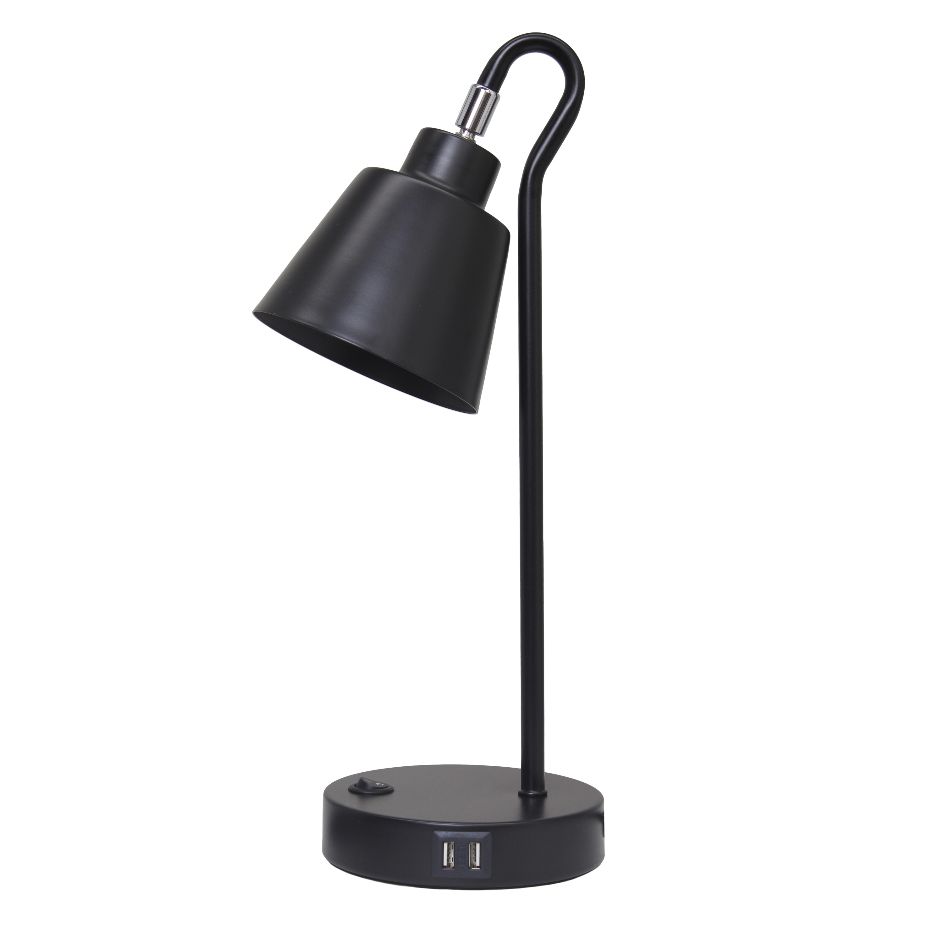 Modern Metal Desk Lamp with Dual USB Charging Ports Adjustable Arm Multiple Colors - 7.28” x 5.60” x 16”