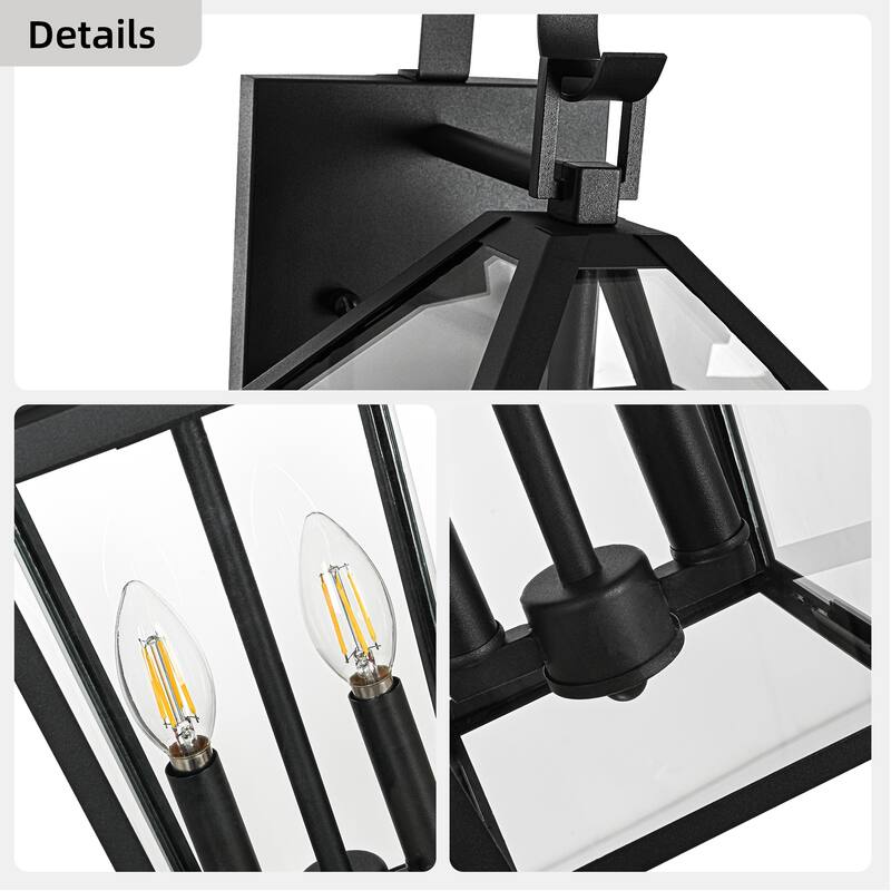20 in. 2-Light Black Outdoor Hardwired Wall Lantern Sconce with Clear Glass Shade