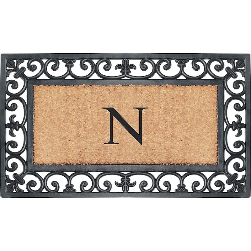 A1HC Rubber and Coir Paisley Border Monogrammed Outdoor Doormat Black, 18"X30" - N