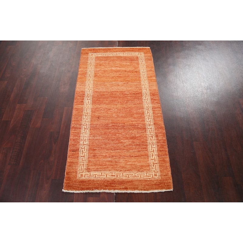 Geometric Bordered Gabbeh Kashkoli Runner Rug Hand-knotted Wool Carpet - 2'5" x 4'8"