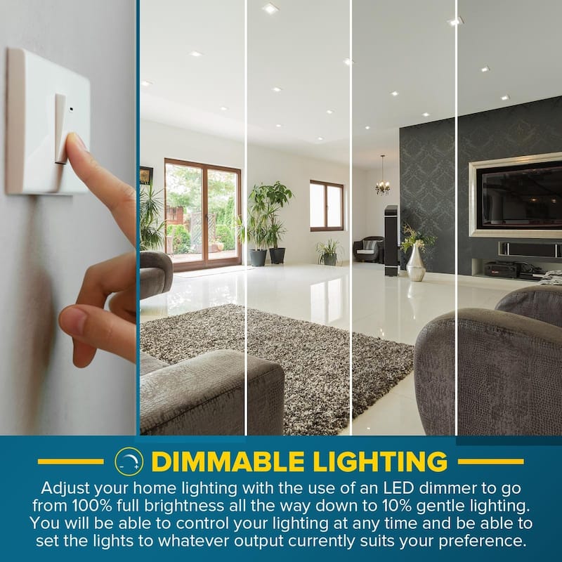 Sunperian 3 inch Square Ultra-Thin LED Recessed Light J-Box 5 Color Options 8W 540 Lumens Dimmable Wet Rated 6 Pack