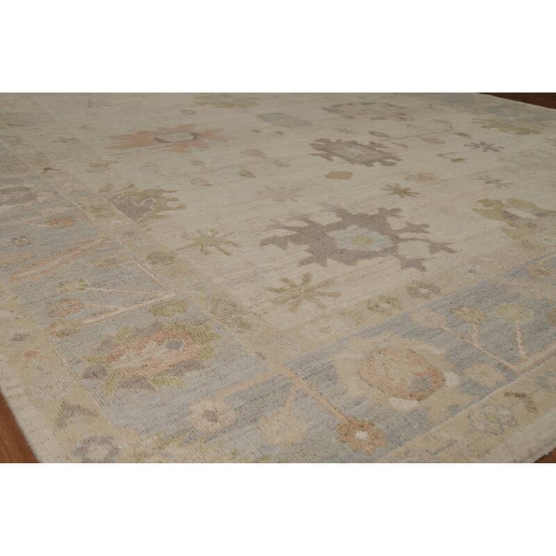 Hand Knotted Oriental 100% Wool Carpet Transitional All-Over Beige & Ivories Oushak Area Rug - 9' 9'' X 8' 2''