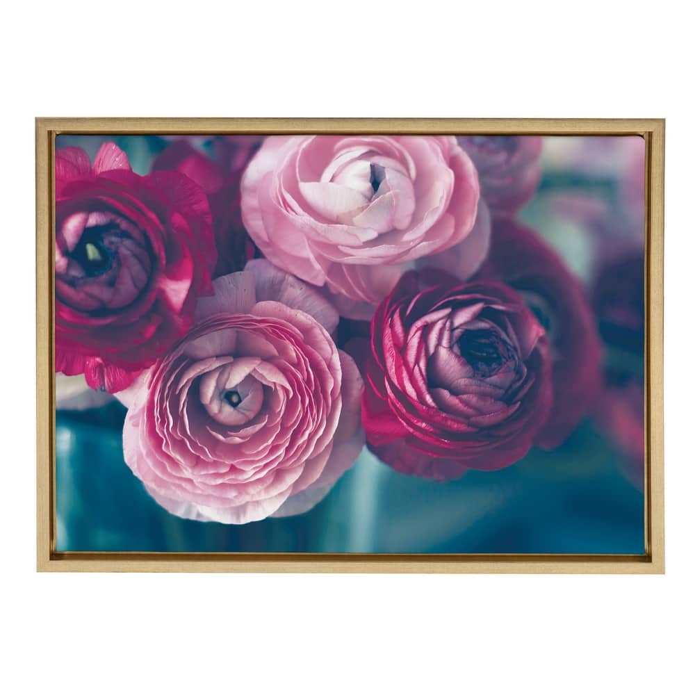 Sylvie Pink Flower Bouquet Framed Canvas Wall Art, Gold 18 x 24