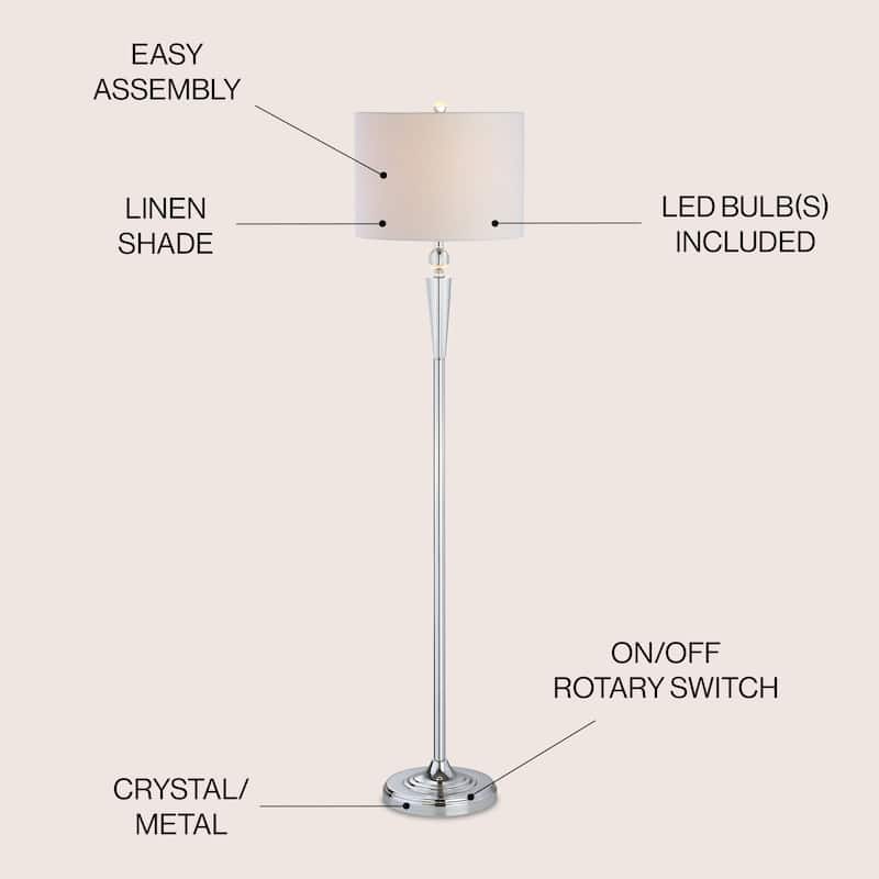 Kellen 59.5" Crystal LED Floor Lamp, Clear/Chrome by JONATHAN Y - 59.5" H x 14" W x 14" D