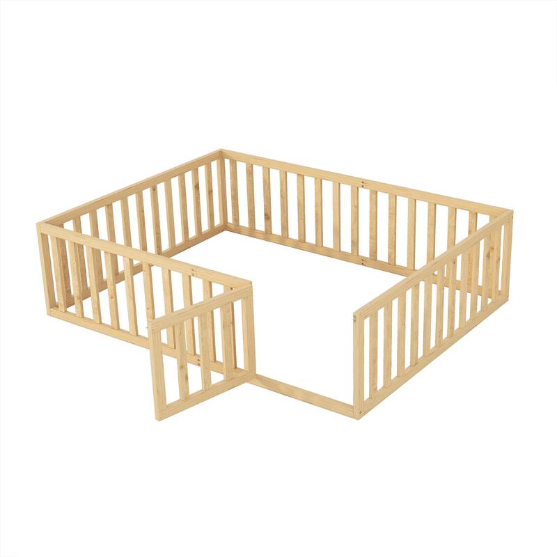 Twin/Full/Queen Size Wood Floor Bed Frame with Fence and Door On Sale