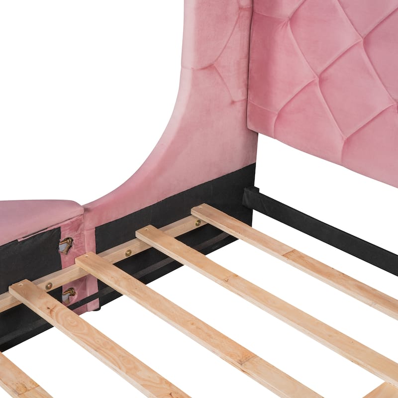 Velvet Queen Platform Bed with Wingback & Storage