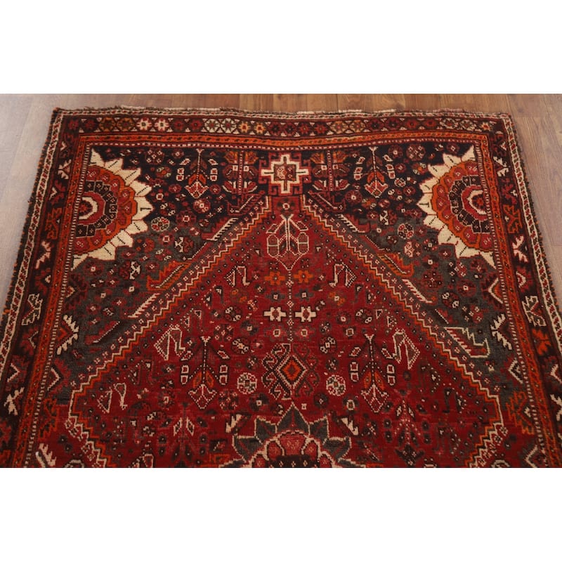 Tribal Red Qashqai Persian Vintage Runner Rug Hand-knotted Wool Carpet - 3'7"x 9'9"