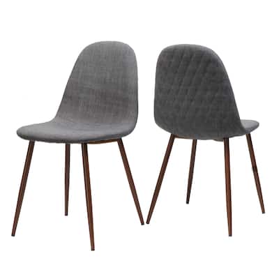 Reva Dining Side Chair Set of 2, Dark Gray Cushions, Brown Iron Frame