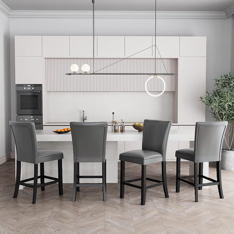 Bar Stools Faux Leather Upholstered Chairs Dining Chairs - Set of 4 - Grey