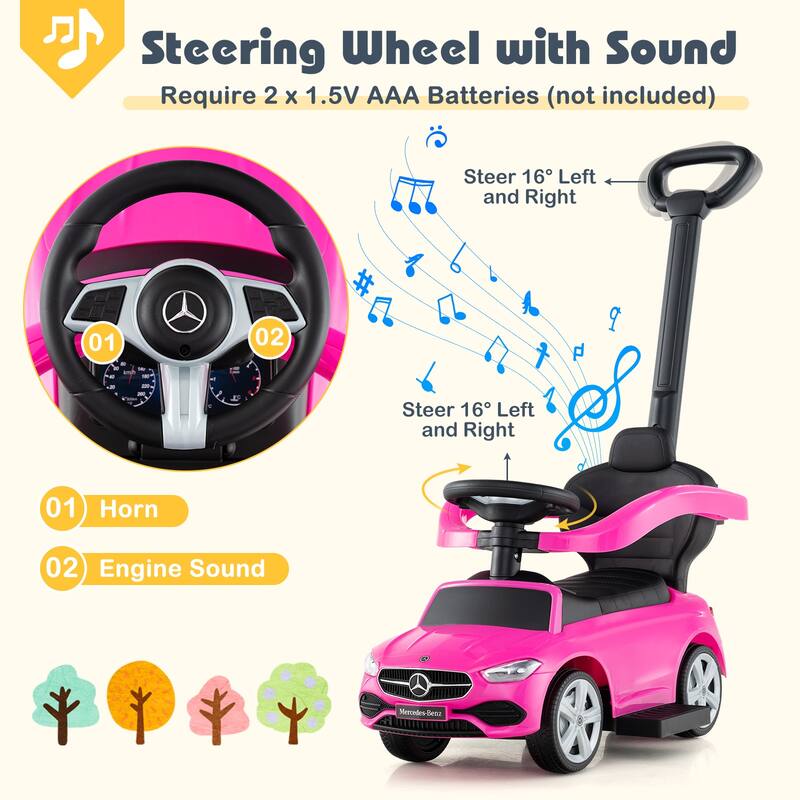 Costway Kids Ride on Push Car Mercedes-Benz Licensed 3-in-1 Sliding