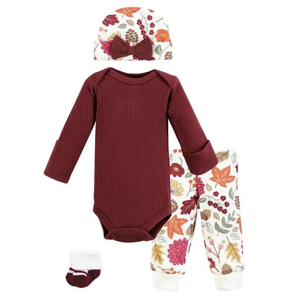 slide 1 of 1, Hudson Baby Girls Thermal Preemie Layette Set 4pc Long Sleeve Outfit, Acorn Botanical, Preemie - Acorn Botanical Long Sleeve Preemie - Acorn Botanical Long Sleeve