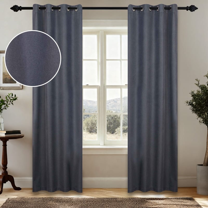 Superior Nyan 100% Blackout Grommet Curtains, Set of 2 Panels - 52" x84" - Charcoal
