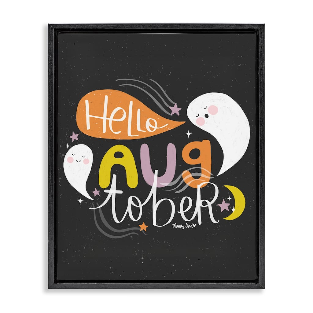 Stupell Hello Augtober with Ghosts Framed Floater Canvas Wall Art Design By Mandy Ford Art + Illustration