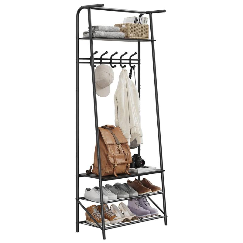 Hall Tree With Shoe Storage Bench, 4-In-1, Steel Frame With 10 Hooks for Entryway, Freestanding Coat Rack Stand