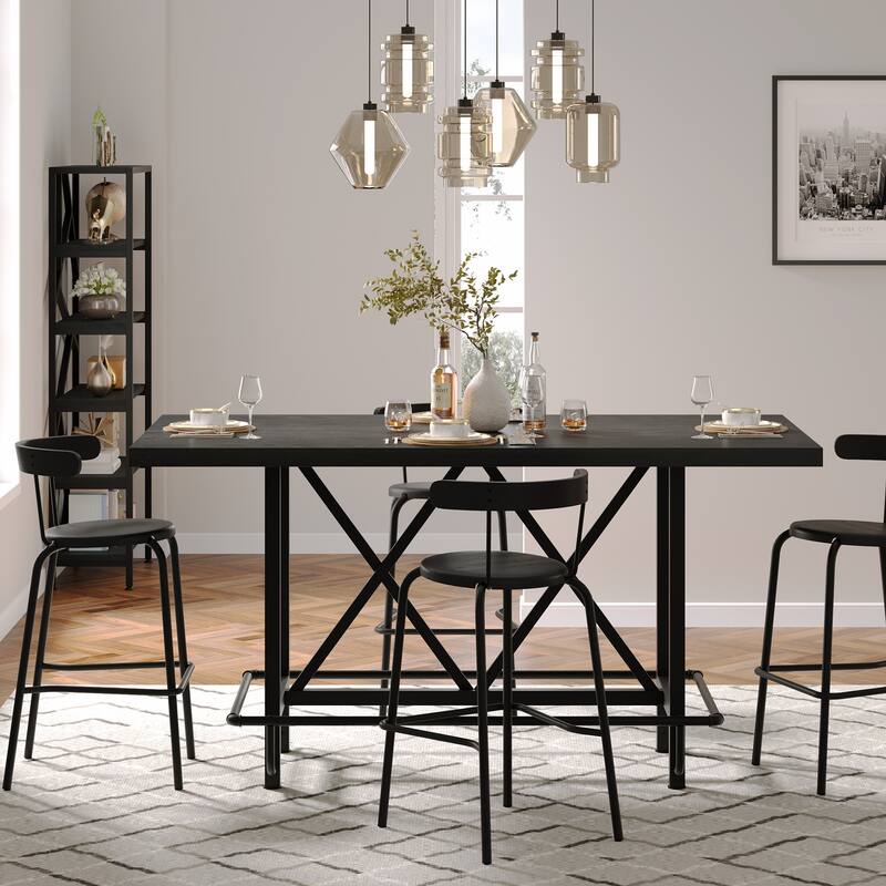 63" Long Wood Dining Table for 4-6 People, Farmhouse Dinner Table with Thick Tabletop, Kitchen Table with Footrest