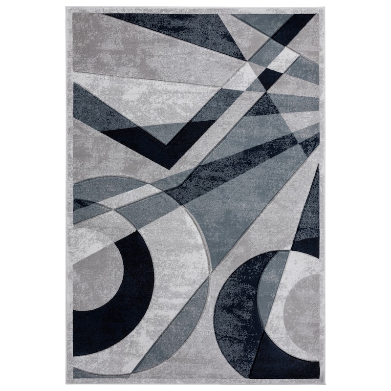 Orelsi Collection Abstract Area Rug with Hand Carved Accents - 6'9" x 9'6" - Grey/Black