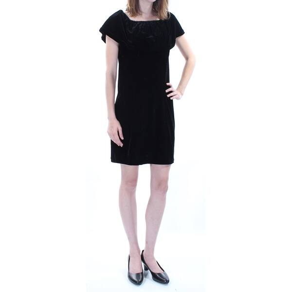 Shop Kensie Womens Black Velvet Cap Sleeve Jewel Neck Above The