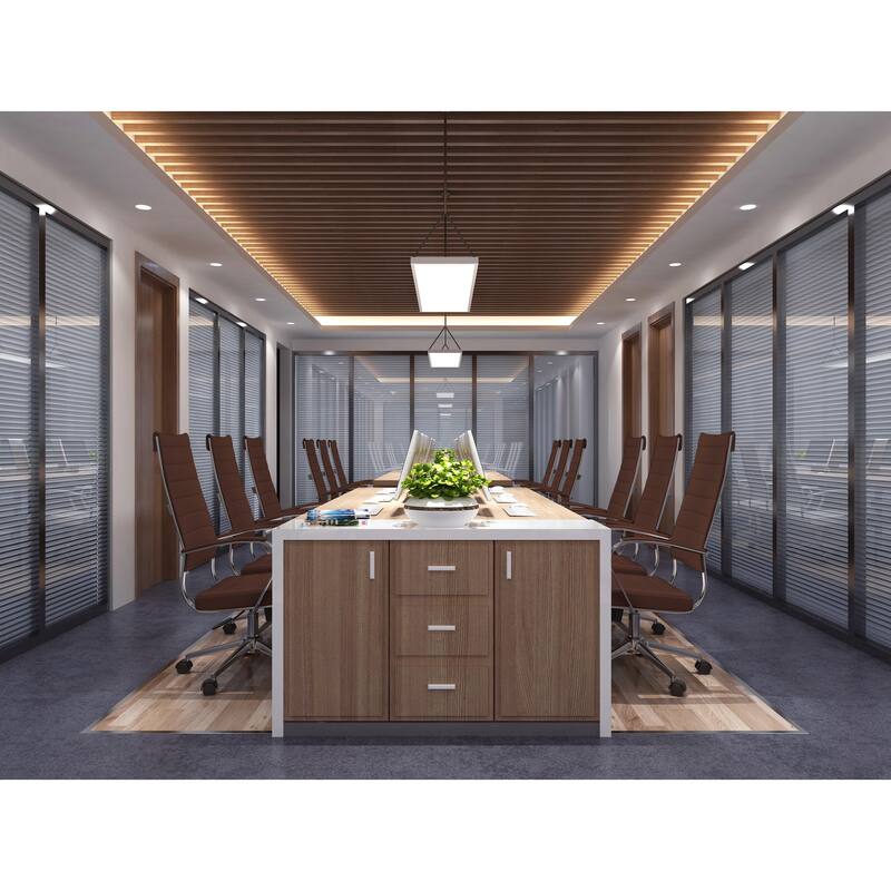 Modern High Back Office Chair Ribbed PU Leather Swivel Tilt Conference Room Computer Desk Cushion Seat Boss