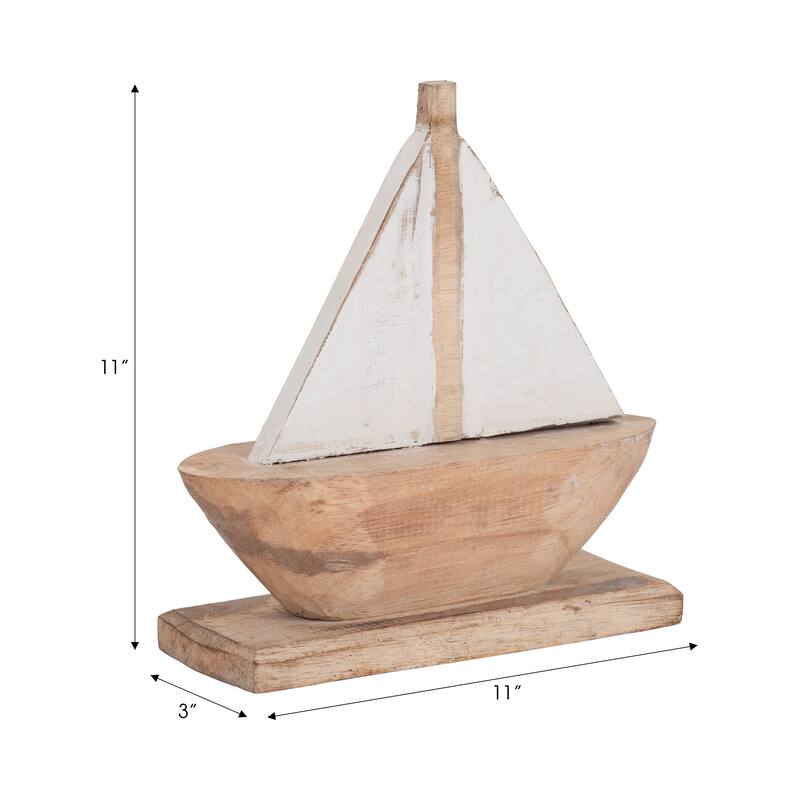 Albasia Wood Decorative Object Sailboat Handcrafted Nautical Accent