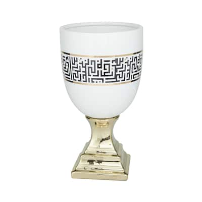 Ceramic Decorative Vase with Greek Knot Pattern and Gold Base - Gold - Roche River Decor