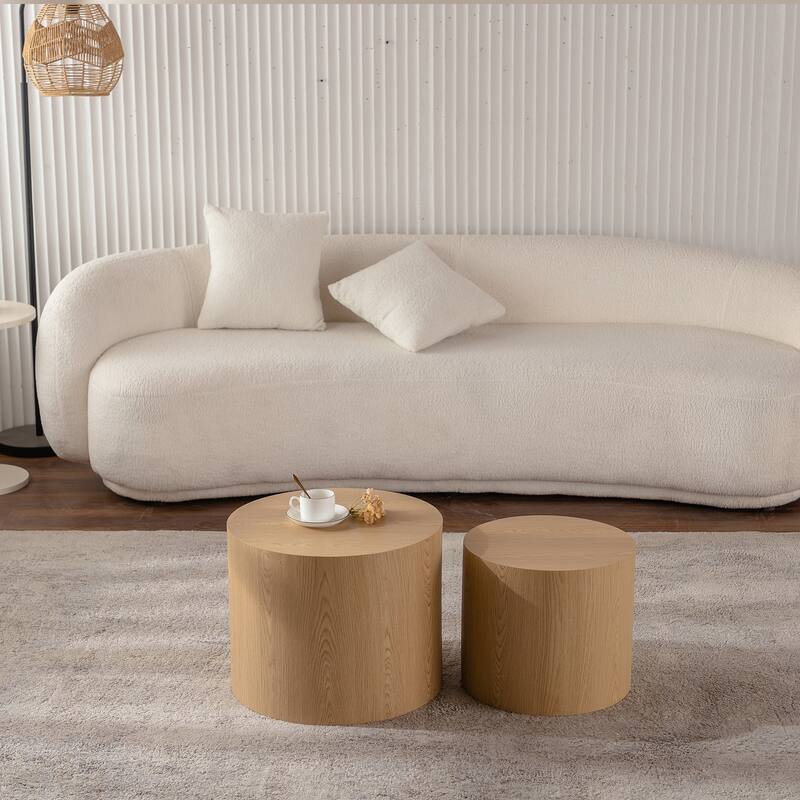 Compact Round Wooden Nesting Coffee Table Set - Space-Saving Modern Design