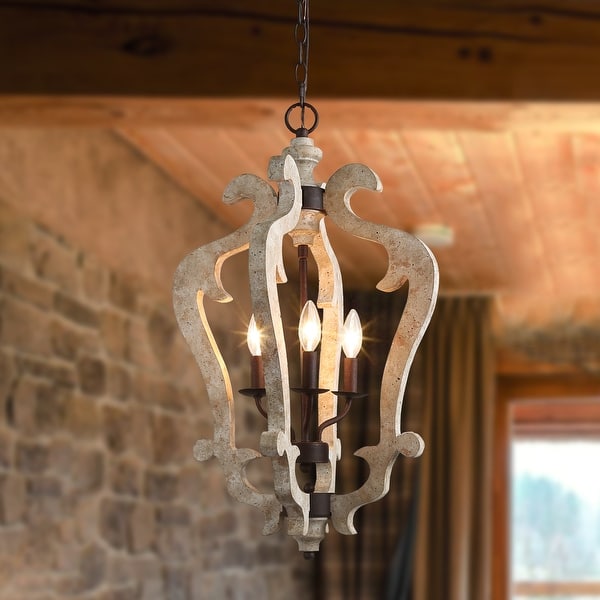 slide 2 of 8, The Gray Barn Hester Gulch 3-light Wood Chandelier Foyer Hanging Lantern - W 16.5"x H 29"