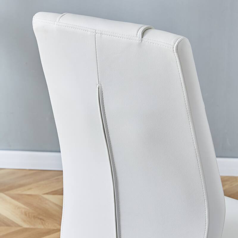 Table and chair set, Luxurious Sintered Stone Dining Table Set - 6 High-quality PU Chairs With Arched Metal Legs