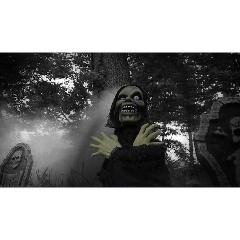 Haunted Hill Farm 24 In. Pop-Up Animatronic Ghoul, Indoor/Outdoor Halloween Decoration, Flashing Red Eyes, Poseable, Battery