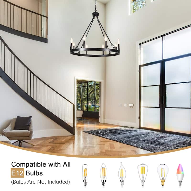 8-Light Candlestick Wagon Wheel Chandelier Linear Chandelier Lighting for Kitchen Island