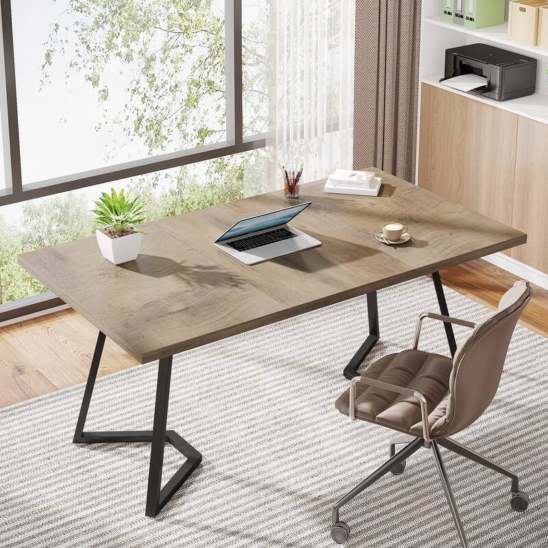 Home Office Computer Desk, White Gold 55 In Faux Marble Executive Desk
